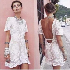 For Love & Lemons Nude Illusion Cream Backless Lace Mini Dress XS